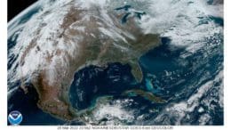 NOAA satellite weather map showing some clouds over Georgia