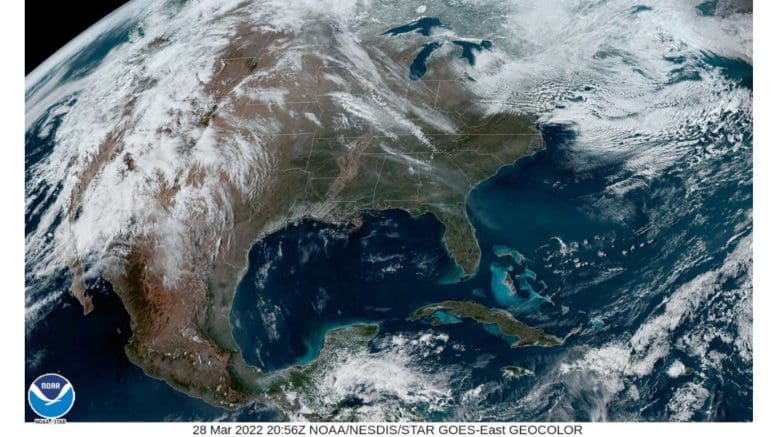 NOAA satellite weather map showing some clouds over Georgia