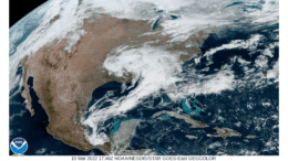 NOAA satellite map showing clouds over the U.S. east coast