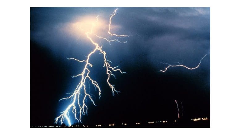 dramatic bolt of lightning against dark sky