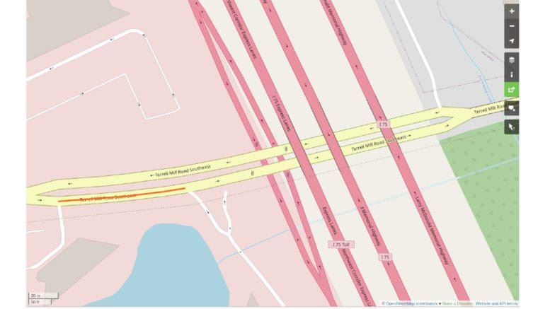 Map of the intersection of Terrell Mill Road and Interstate 75