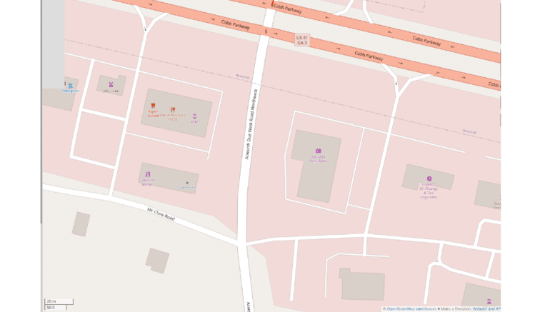 a map of the intersection of McLure and Acworth Due West roads.