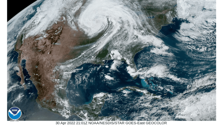 Weather satellite map of eastern U.S. taken afternoon of April 30