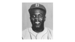 Photo of Jackie Robinson in Brooklyn Dodgers cap
