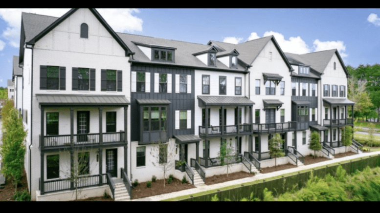 a set of three-story townhomes