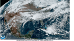 Satellite map showing clouds over eastern United States