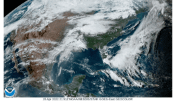 satellite weather map of Eastern United States showing dense clouds to the north and west