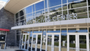 Front glass doorway of the Cobb County Civic Center