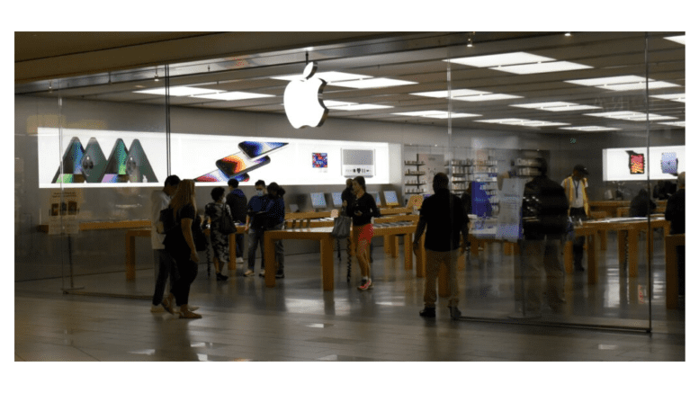 Interior of the Apple store in Cumberland Mall taken from outside the store