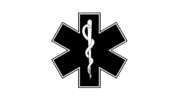 The "Star of Life" symbol represents medicine and health care. Three rectangles are arranged in a radial pattern to form a sort of abstract star shape, with a snake coiled around a staff superimposed on the center.