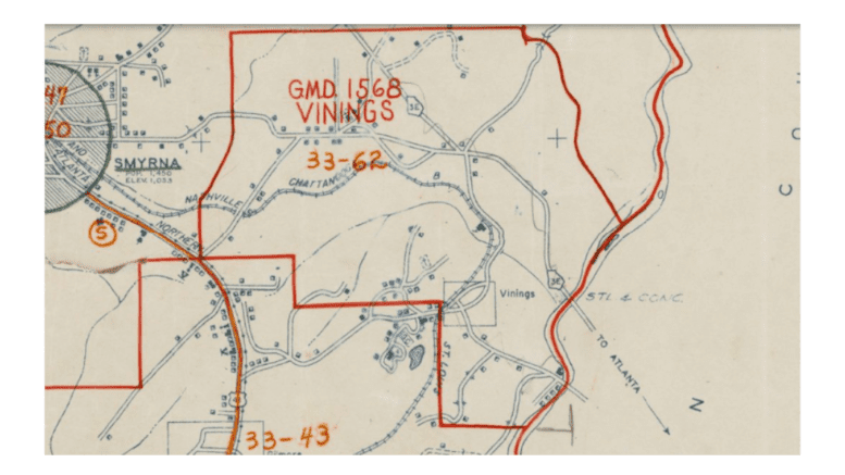 A section of a 1950 census map that shows Vinings