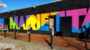 mural of the word "Marietta" in bright colors