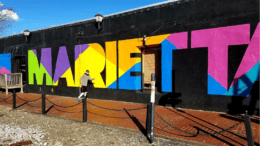 mural of the word "Marietta" in bright colors