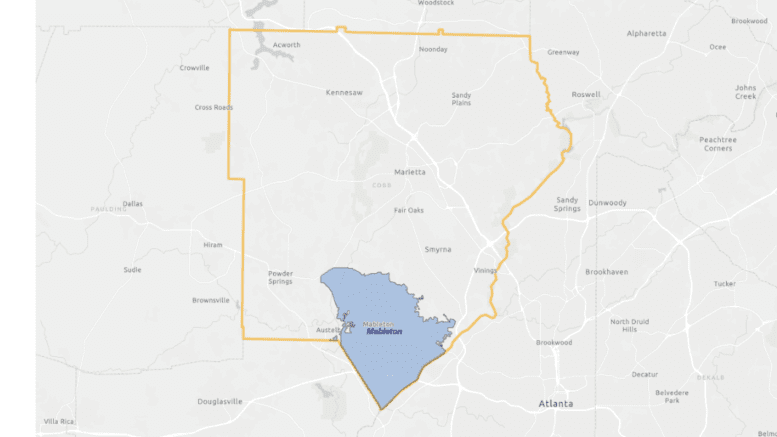 map showing the proposed City of Mableton in south cobb