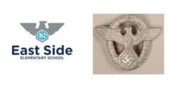 side-by-side comparison of the East Side logo and a Nazi eagle