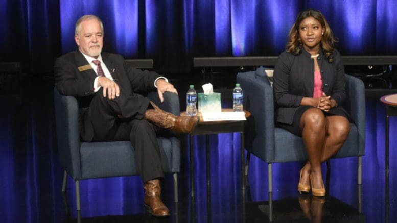 Superintendent Richard Woods and Democratic challenger Alisha Thomas Searcy shared contrasting visions for the future of public school in a panel discussion Thursday at the Georgia Public Broadcasting studios in Atlanta. Ross Williams/Georgia Recorder