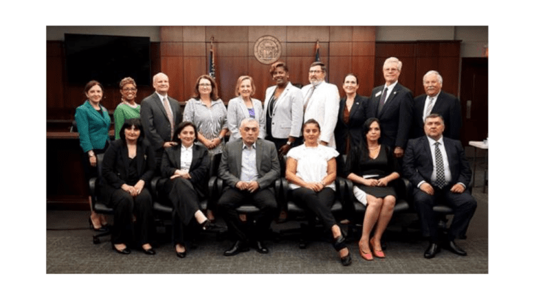 Judges from the Country of Georgia (front) spent a week visiting Cobb Superior Court earlier this month. Several Cobb judges are on the back row, along with representatives of the U.S. Department of Justice.