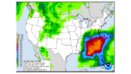 map showing weather impact of Hurricane Ian on Georgia and Florida by the end of the week, with Georgia covered in red