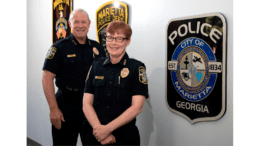 Newly promoted Deputy Police Chief Tanya Twaddell alongside Chief Marty Ferrell, both in uniform