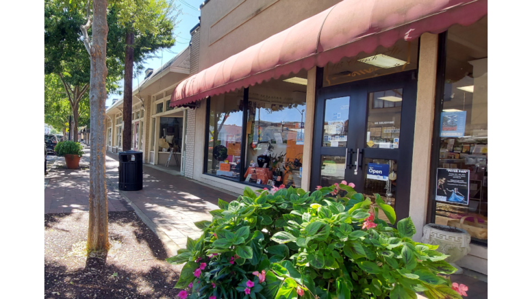 row of narrow storefronts