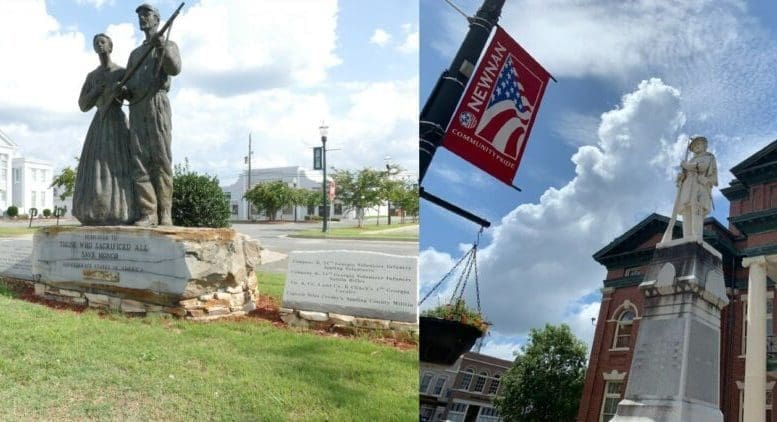 The Georgia Supreme Court has weighed in on lawsuits fighting local governments’ decision to remove Confederate monuments from public spaces, including in Henry and Newton counties. Across Georgia more than 60 statues and other memorials were erected in courthouse squares, including in Appling County, left, and Coweta County right. Georgia Recorder file photos