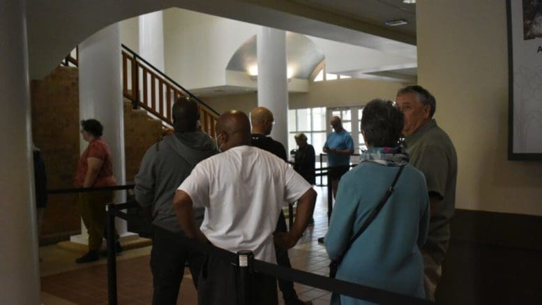 Voters line up inside the Smyrna Community Center for the first day of early voting Oct. 17. Ross Williams/Georgia Recorder