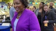Stacey Abrams at an Atlanta restaurant kicking off of her statewide bus tour on the second day of early voting. Jill Nolin/Georgia Recorder