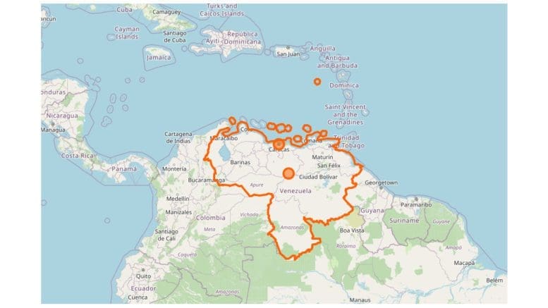 screenshot of Venezuela map from Open Street Maps