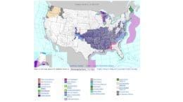 map showing freeze warning over much of the southeast, midwest and eastern seaboard