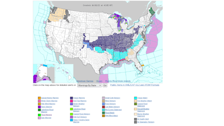 map showing Cobb County within a freeze watch area