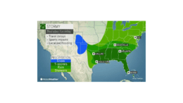 A weather map showing storms over the southeastern United States