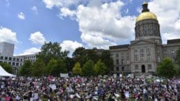 Large crowd of protesters at the Georgia Capitol