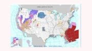 A weather map of the U.S. showing storm conditions on the Atlantic coast from Florida to the mid-Atlantic states