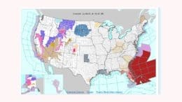 A weather map of the U.S. showing storm conditions on the Atlantic coast from Florida to the mid-Atlantic states