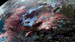 A NOAA map showing wind patterns in the eastern U.S.