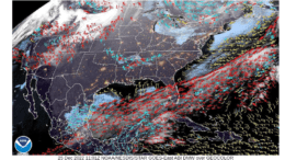 A map from the National Weather Service website showing derived wind motion over the eastern United States