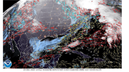 A map from the National Weather Service website showing derived wind motion over the eastern United States