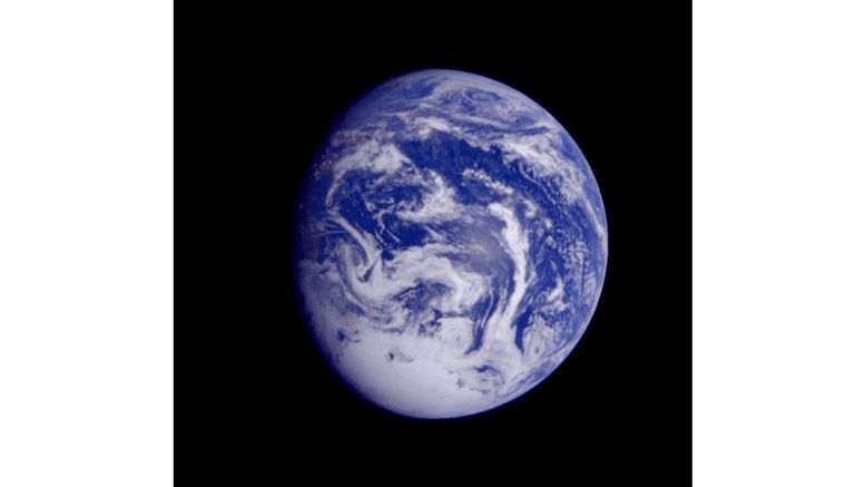 Photo of the earth taken from space facing the Pacific ocean
