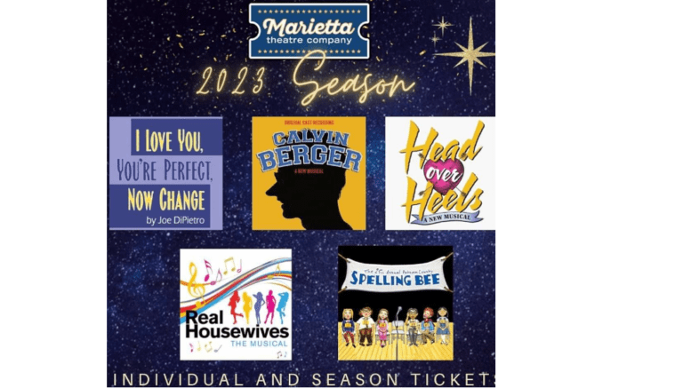A 2023 poster for the Marietta Theatre Company promoting season tickets
