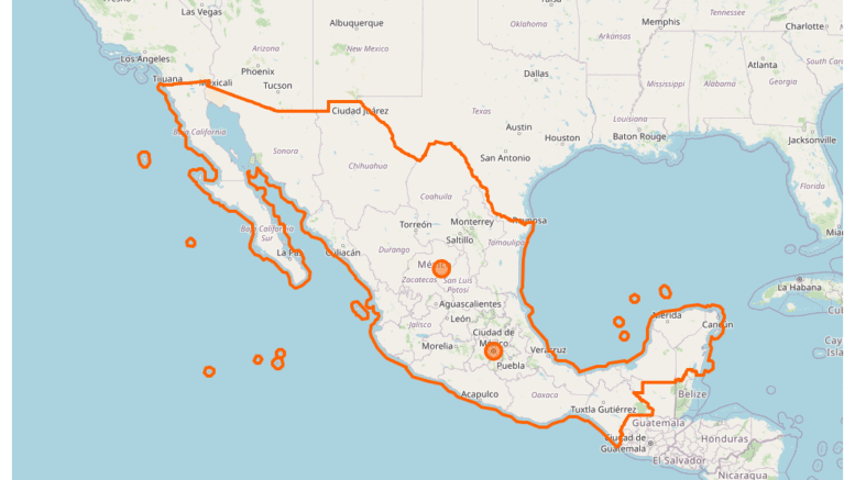 Outlined map of Mexico