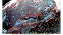 A map from the National Weather Service website showing derived wind motion over the eastern United States