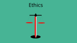 Ethics above a scales of justice