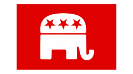 The GOP logo, an icon outline of an elephant with three stars on its back