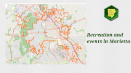 Map of Marietta with the Cobb County Courier logo and the words "Recreation and events in Marietta" to the right of the map