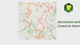 A map of Smyrna with the Cobb County Courier logo and the words "Recreation and events in Smyrna" to the right of the map