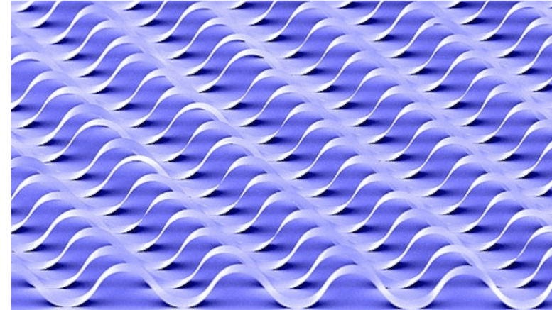 Wavy ribbons against a purple/blue background represent semiconductor ribbons