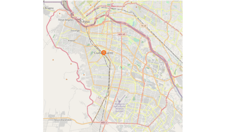 Map of Ciudad Juarez to the southwest of El Paso Texas