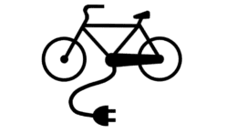 A logo representing an e-bike, with a bicycle outline with a cord hanging from it