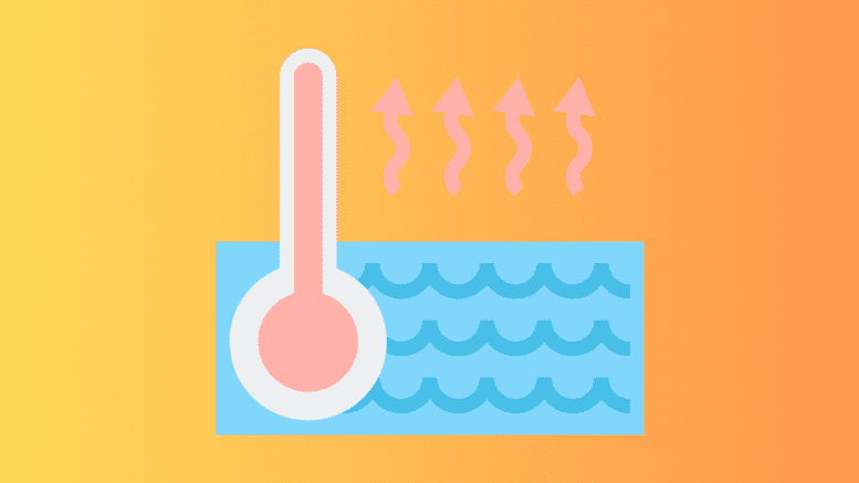 A thermometer in the water representing the heat rise in El Niño