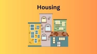 An assortment of buildings with the word "Housing" above